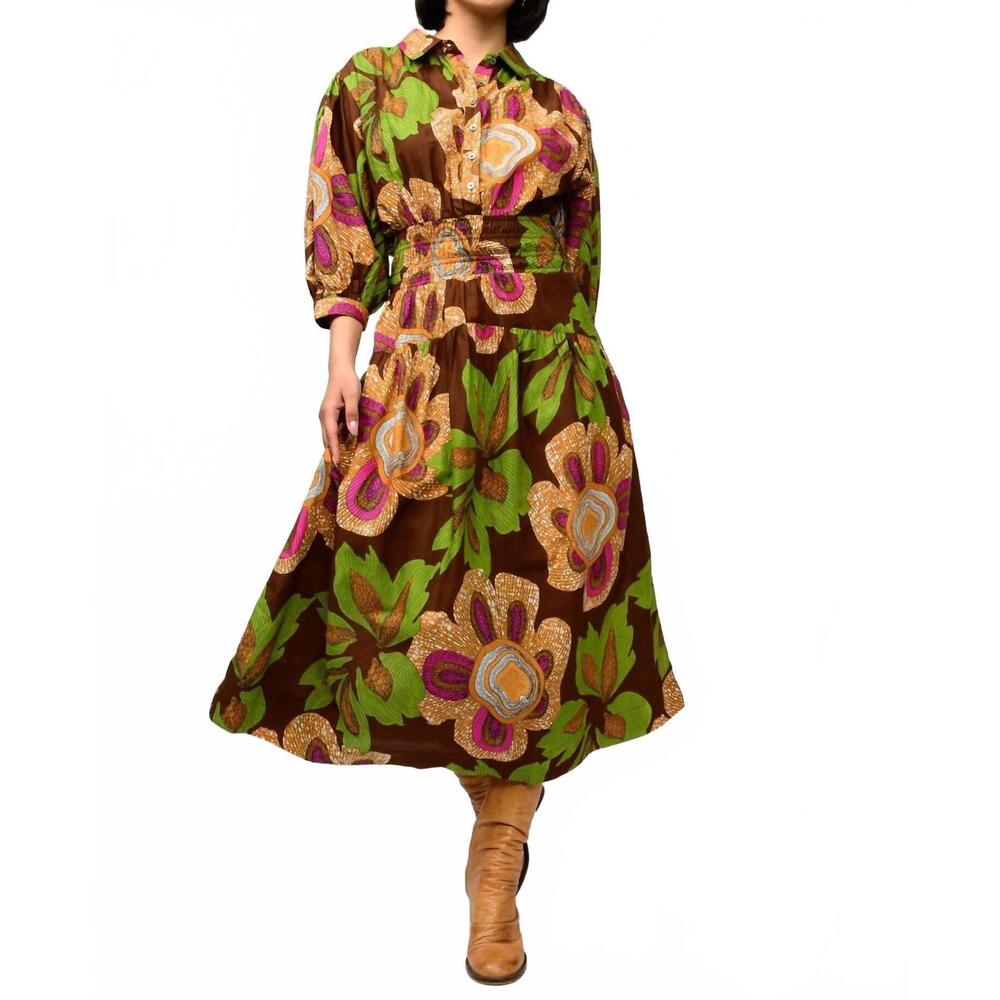 NEW UNCLE FRANK big blooms midi dress in green - Picture 2 of 3